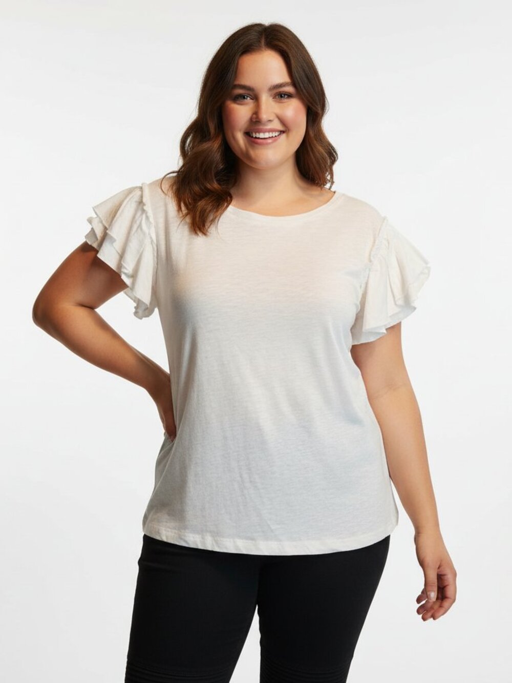 Industry Flutter Sleeve Blouse NWOT White 3XL